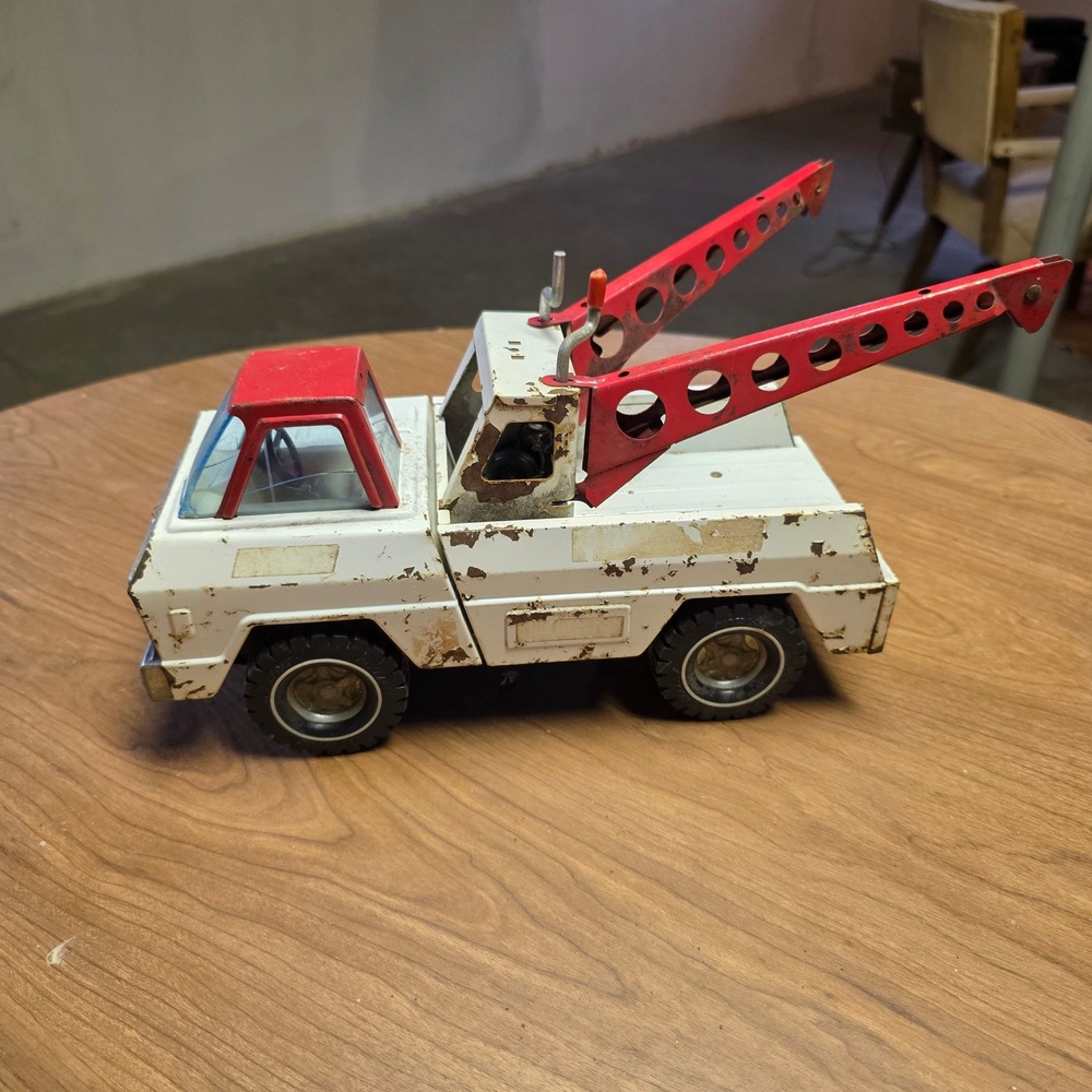 Nylint 12"‎ Vintage Pressed Steel Dual Boom Wrecker Tow Truck Red White